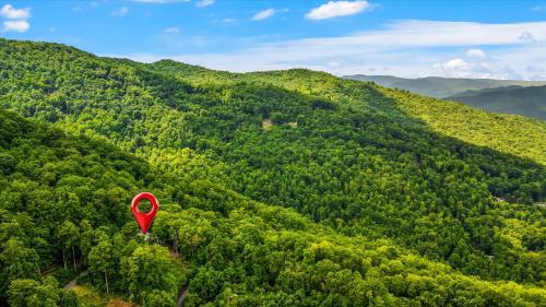 a red kite flying over a lush green hillside at Sky View - Luxury Mountain Golf Home in Whittier