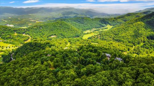 an aerial view of a mountain valley with trees at Sky View - Luxury Mountain Golf Home in Whittier