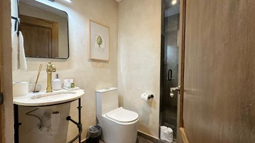 a bathroom with a toilet and a sink at Hotel Pietro Santo in Santeagueda