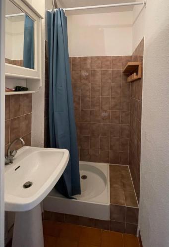 a bathroom with a sink and a shower at Appartement 200m plages in Six-Fours-les-Plages