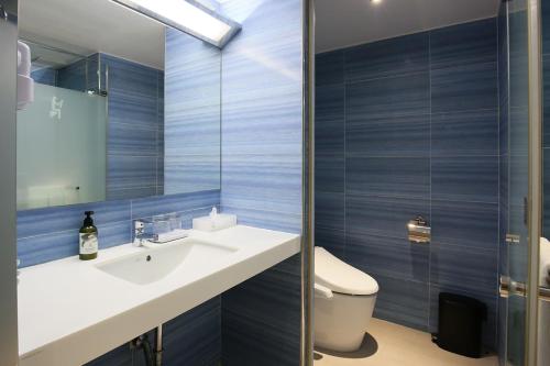 台北市にあるダンディ ホテル - ティアン ム ブランチの洗面台とトイレ付きのバスルーム