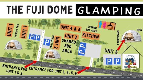 a map of the full dome camping area at Fuji Dome Glamping in Fujikawaguchiko