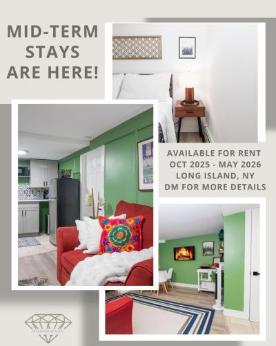 a collage of pictures of a living room with green walls at Exceptional & Central, Garden Suite, Top Amenities & Care! in Central Islip
