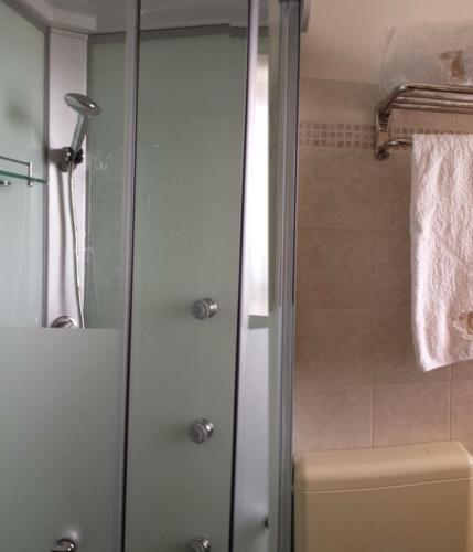 a bathroom with a shower and a toilet at Lu Sule in Torre Vado