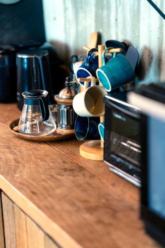 a kitchen counter with a counter top with a coffee maker at "NICE!" Ocean view of Ishigaki island, Okinawa/ Four-bedroom Villa in Ishigaki Island