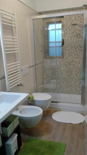 a bathroom with a shower and a toilet and a sink at Il Tulipano in Matera