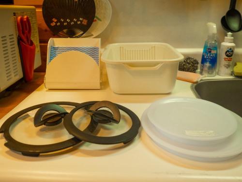 a counter top with plates and a sink and a stove at Nasu-gun - House - Vacation STAY 13478 in Anazawa