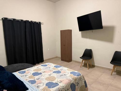 Una televisión o centro de entretenimiento en Sayula Suites Hotel