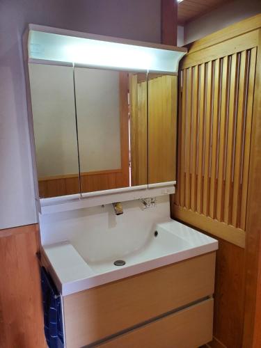 a bathroom with a sink and a mirror at Curfew by midnight Guesthouse Tosa Hanare - Vacation STAY 14263 in Kochi