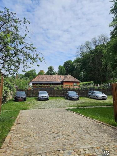 a group of cars parked in front of a house at The Throne - M Museum Hotel in Sighişoara
