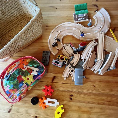a toy train on a wooden floor next to a skateboard at 'OLI' OLI tree - Vacation STAY 39608v in Takashima
