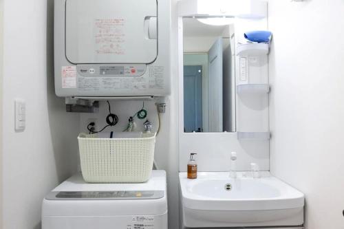 a bathroom with a sink and a toilet and a mirror at Kunigamigun - House - Vacation STAY 90967v in Amesoko