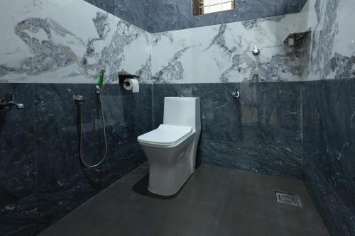 a bathroom with a toilet and a shower at Anoop's Lake View Cottage -2BHK in Munroe Island