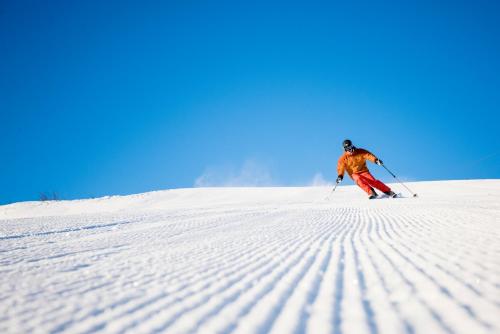a person is skiing down a snow covered slope at Actif 413 - apartment close to Ål Ski Centre in Ål