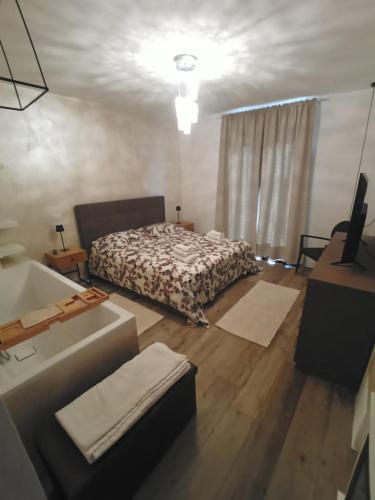 a bedroom with a bed and a bath tub in it at villa relax in Riva del Garda