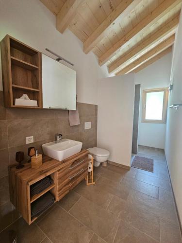 a bathroom with a sink and a toilet at Appartement Cosy & Calme au Cœur de la Gruyère in Jaun