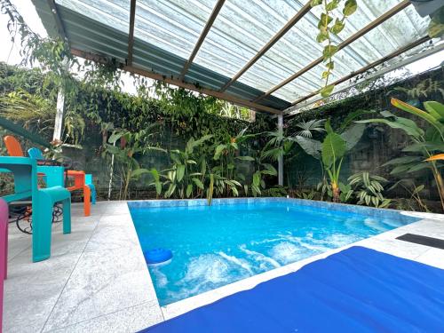 Pedro Vicente MaldonadoにあるDepartamento 2 habitaciones- Piscina, Botánico, BBQ, Terraza - THE GARDEN HOUSEのパティオ(パーゴラ付)