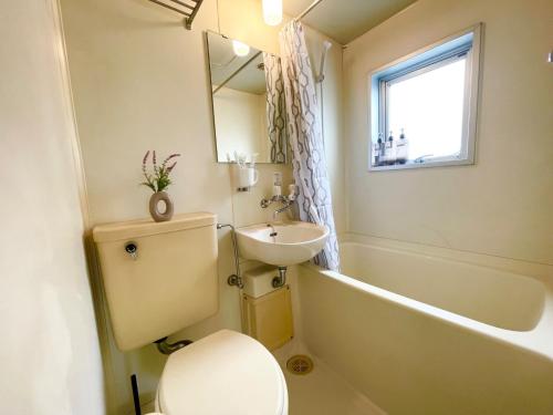 a bathroom with a toilet and a sink and a tub at Sakura Apartment - Vacation STAY 17197 in Toyonaka