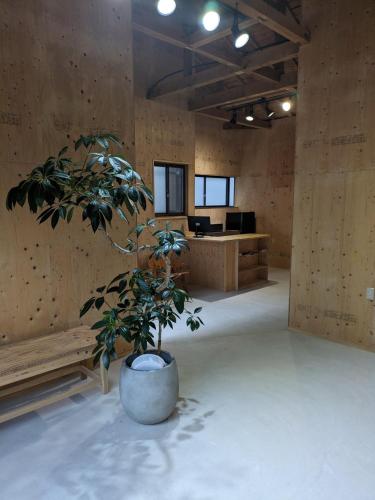 a large room with a potted plant in the middle at HANARE STAY&SPACE - Vacation STAY 38426v in Misaki