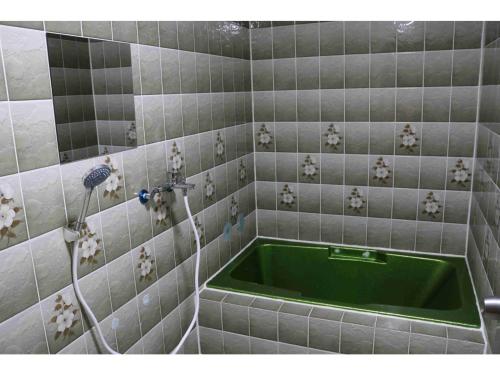 une salle de bain avec une baignoire verte et une douche dans l'établissement SUNSEA COTTAGE - Vacation STAY 82145v, à Tagawa