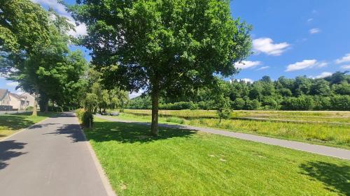 a path through a park with trees and grass at Neues Ruhrtal Apartment 2 in Wickede (Ruhr)
