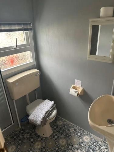 a small bathroom with a toilet and a sink at Skye Holiday Caravan 4 in Uig