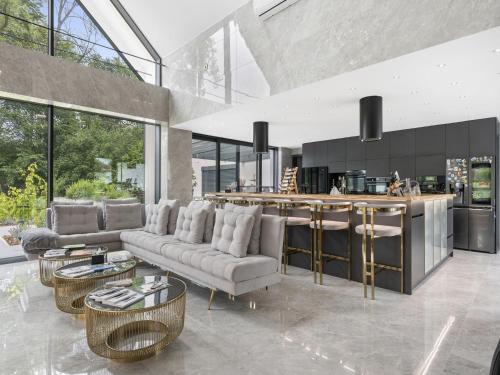 a living room with couches and a bar in a kitchen at Holiday Home Ayurvedic Palace by Interhome 