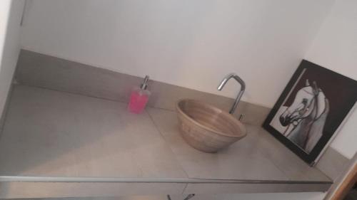 a bathroom with a bowl sink and a picture at La soñada in Salta