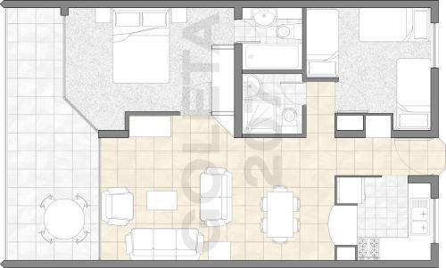 a drawing of a floor plan of a house at San Alfonso del Mar Goleta in Algarrobo