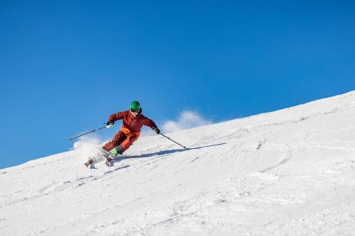 a person is skiing down a snow covered slope at Deluxe Apartment - Sauna & Pool - Free Parking in Winterberg