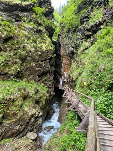a wooden bridge over a river in a canyon at Ferienwohnung Liana in Hermagor