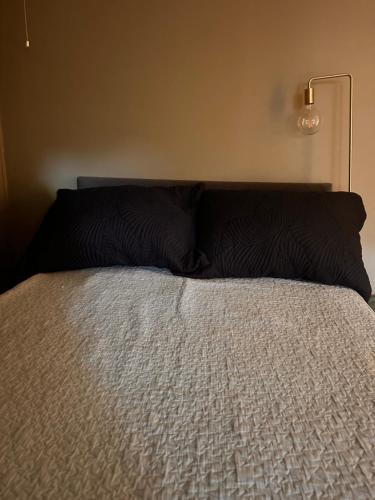 a bed with two pillows on top of it at Asleep in the Valley Villa in Oslo