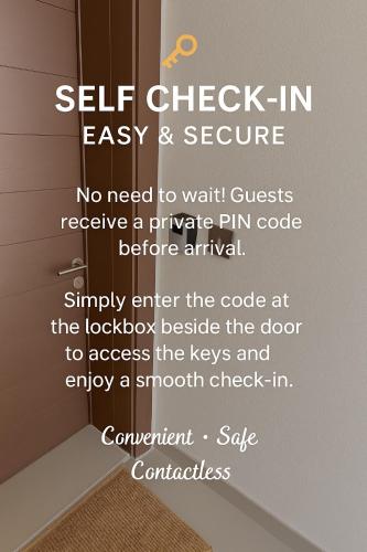 a sign that says self check in easy and secure on a wall at Noya Yas Island Luxury Retreat 5 Star Stay in Abu Dhabi