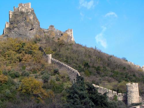 a castle on top of a hill with a fence at Repos et Tranquillité - Super Calme de la campagne - Clim - Grande Piscine Partagée au Sel - Déco cosy tout confort in Montélimar