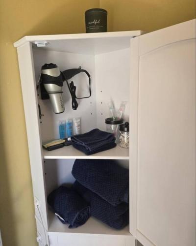 a white cupboard with a tea pot and a blender at Room Rentals at Tenady in Greer