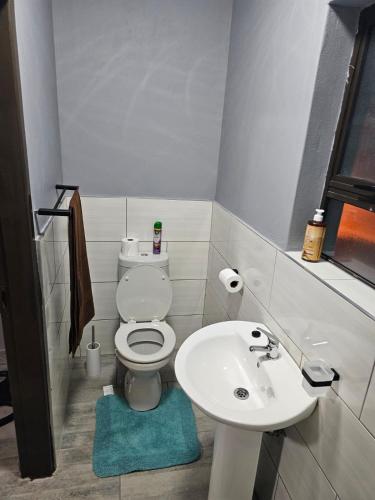 a small bathroom with a toilet and a sink at Lanico in Witbank