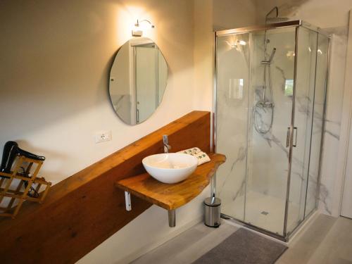 a bathroom with a bowl sink and a shower at L'Abbraccio della Vigna - Alloggio Agrituristico in Altavilla Vicentina