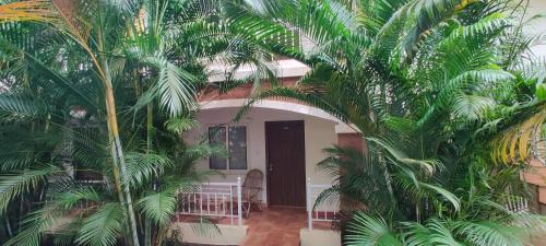 a house with palm trees in front of it at Passions de Goa in Anjuna
