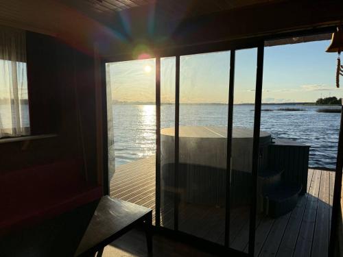 a view of the water from the deck of a boat at Laivu nomas pirts in Ikšķile