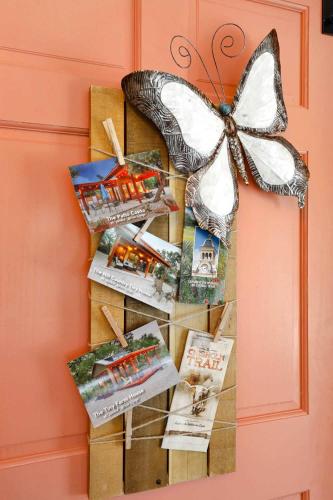 a display of photos and a butterfly on a wall at Twisted Horns Ridge and Ranch in Hondo
