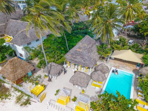 an overhead view of a resort with a swimming pool at ZAN Uhuru Beach in Jambiani