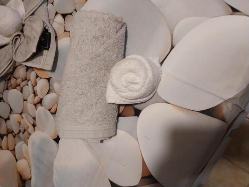 a roll of towel on a pile of white mushrooms at Villa Ornella in Luni