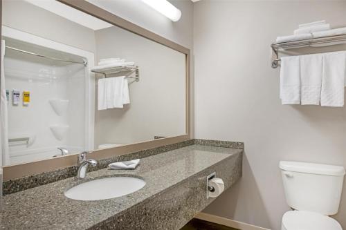 a bathroom with a sink and a toilet and a mirror at Best Western Plus Woodstock Hotel Conference Centre in Woodstock