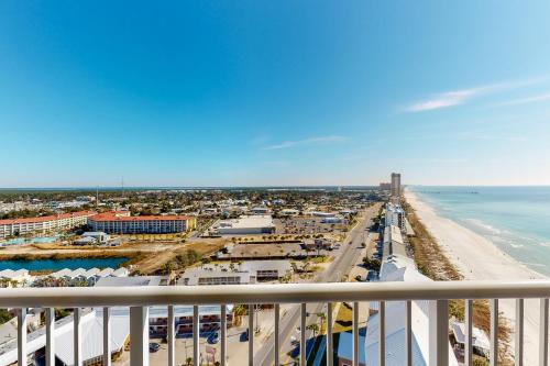 a view of the beach from the balcony of a condo at Palazzo 1401 in Panama City Beach