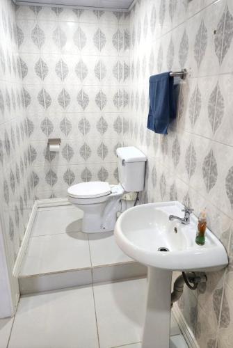 a bathroom with a toilet and a sink at Ideal Executive Suites in Georgetown