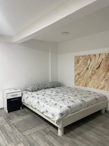 a bedroom with a bed and a painting on the wall at Apartmani Stevanovic in Despotovac