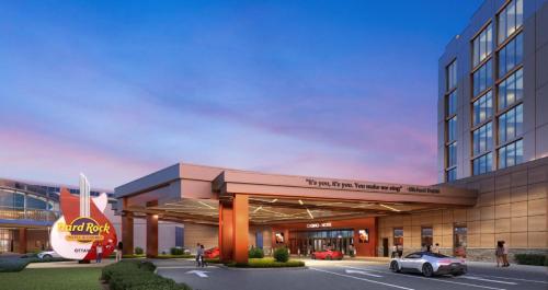 a rendering of a hotel with a car garage at Hard Rock Hotel & Casino Ottawa in Ottawa
