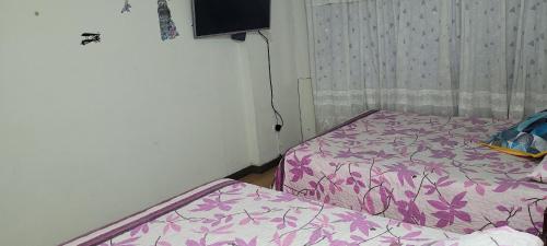 a bedroom with two beds and a tv on the wall at Apto Duplex Familias Numerosas Centro Pasto in Pasto