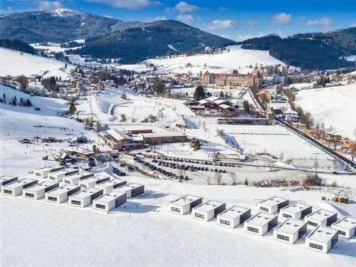 an aerial view of a ski resort in the snow at Pabstin in Sankt Lambrecht