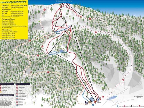 a map of a mountain with red and blue trails at Grebenzen Lodge 53 in Sankt Lambrecht